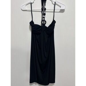 Vintage Y2K Sweet Storm Black Halter Dress with Strap & Beads Size M